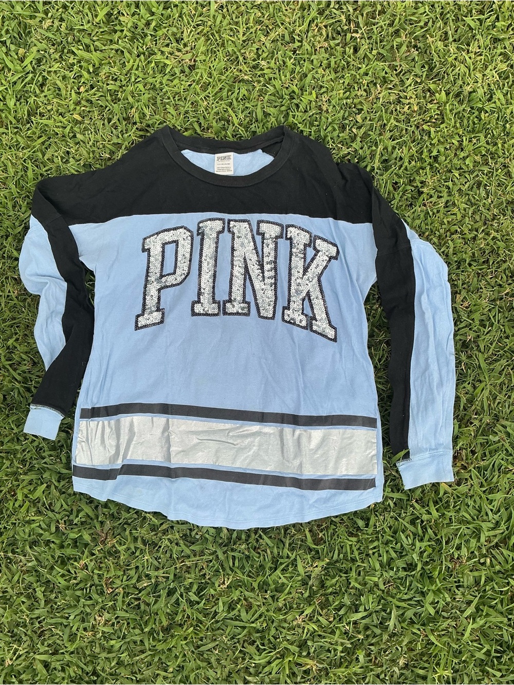 Vintage PINK Victoria's Secret Colorblock Long-Sleeve Kids TopLight Blue & Black